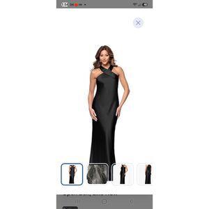 NWT** Xscape Women's Satin Halter Tie Neck Floor Length Dress, Black Sz 8